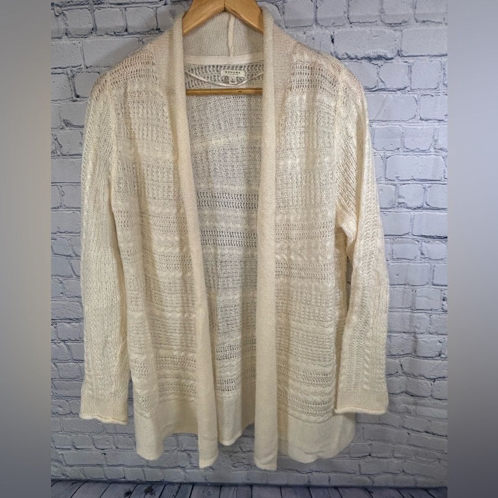 Sonoma Lightweight Cream Open Shawl Collar Classic Casual Cardigan Sweater L